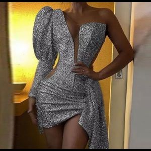 Off the shoulder Silver Dress